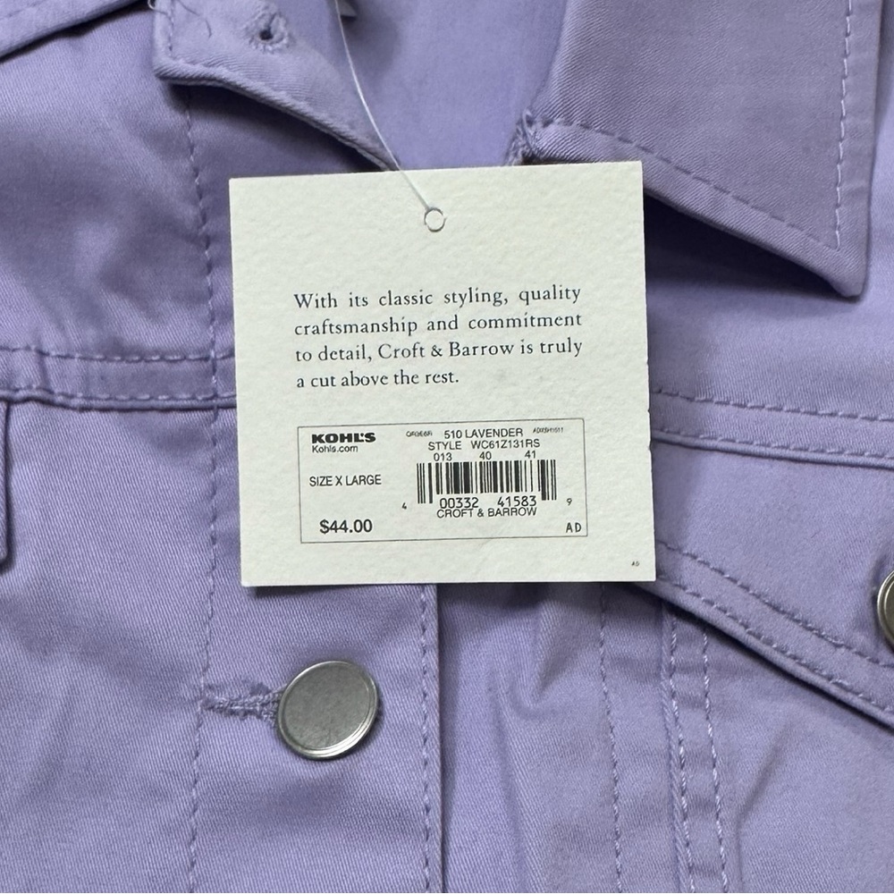 croft & barrow | Lavender Cotton-Blend Stretch Jean Jacket Pastel New With Tags - Picture 8 of 11